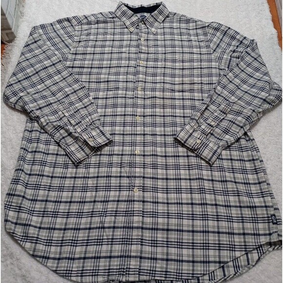 Chaps Shirt Men's XLT/TGL   Gray-black-white Plaid Long Sleeve Button Up - Picture 7 of 11